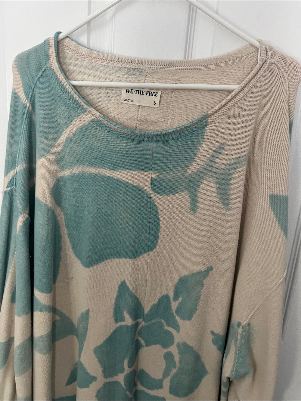 We The Free Aqua Floral Drop-Shoulder Knit Top